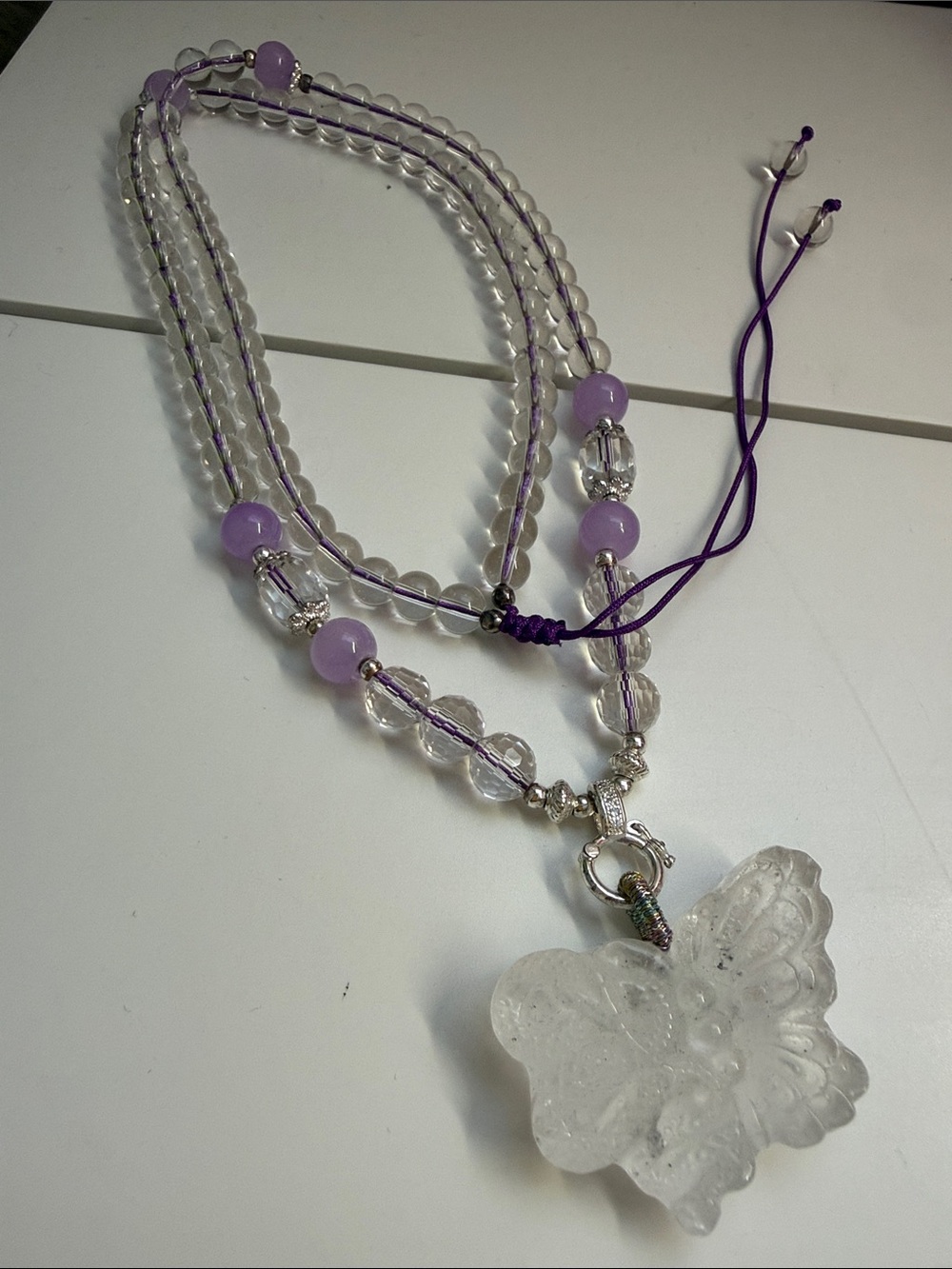 Butterfly & Snake Purple & Clear Crystal Necklace